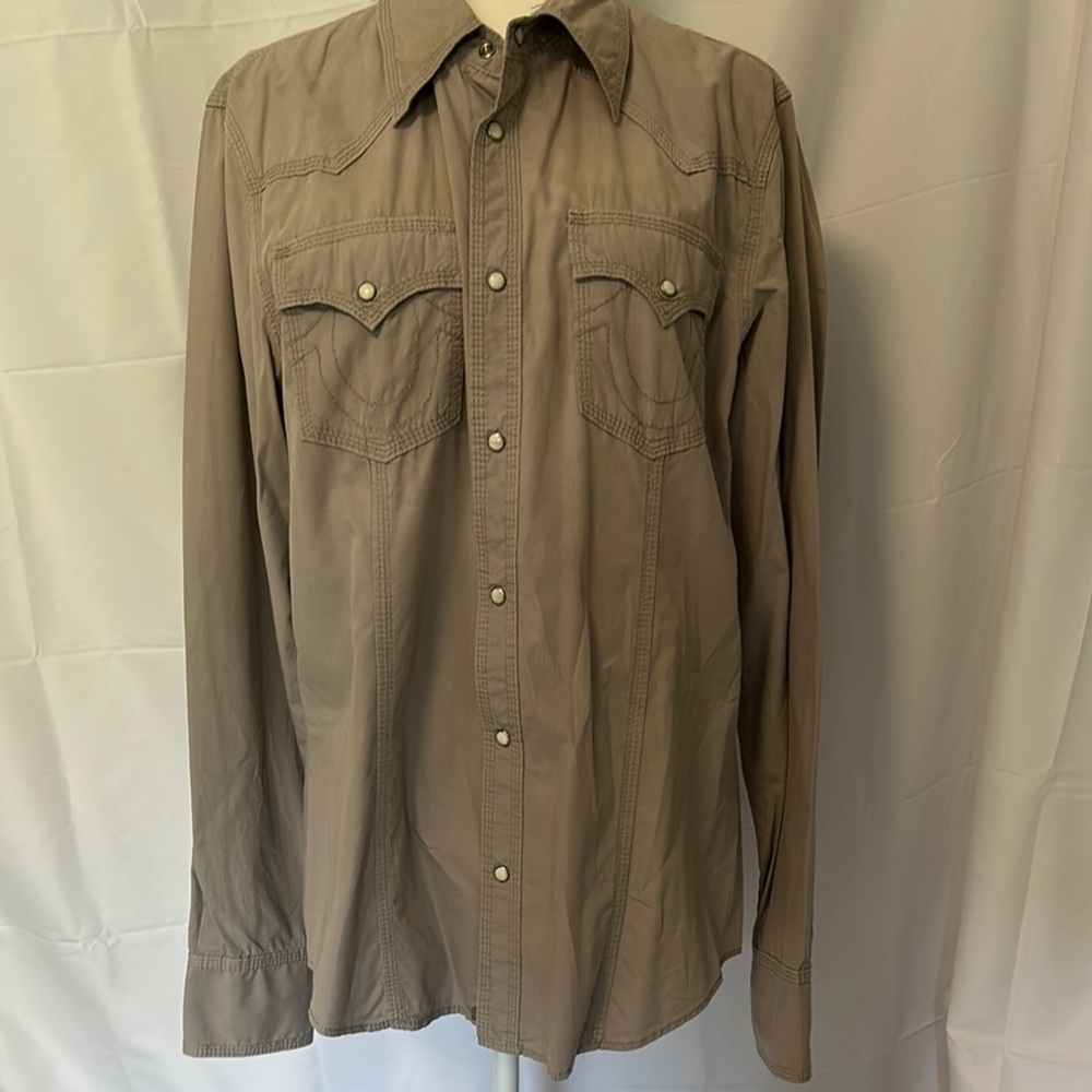 True Religion Men's Casual Button Down Shirt - Tan
